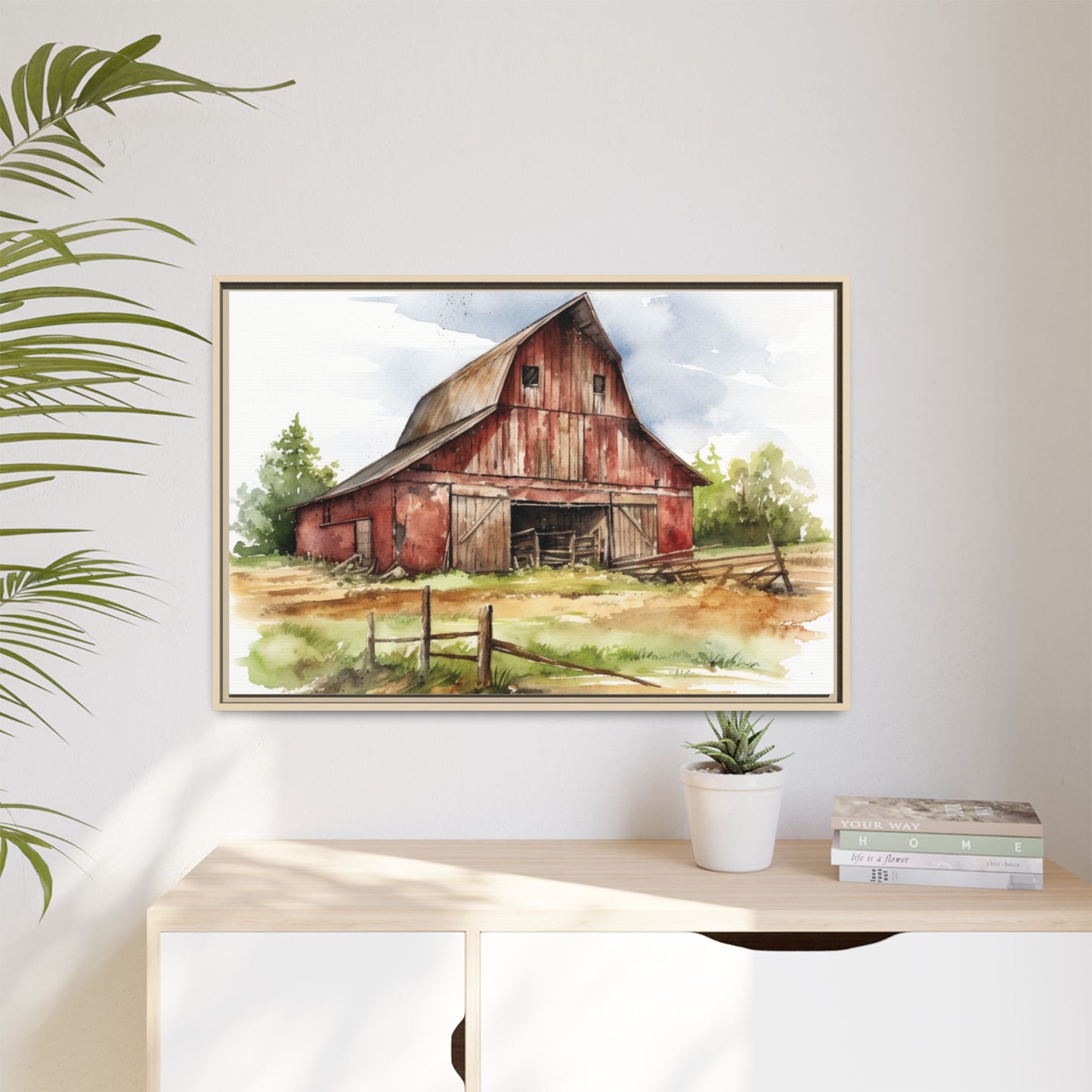 Rustic Red Barn Farmhouse Canvas Wall Art – Country Landscape Barn Print