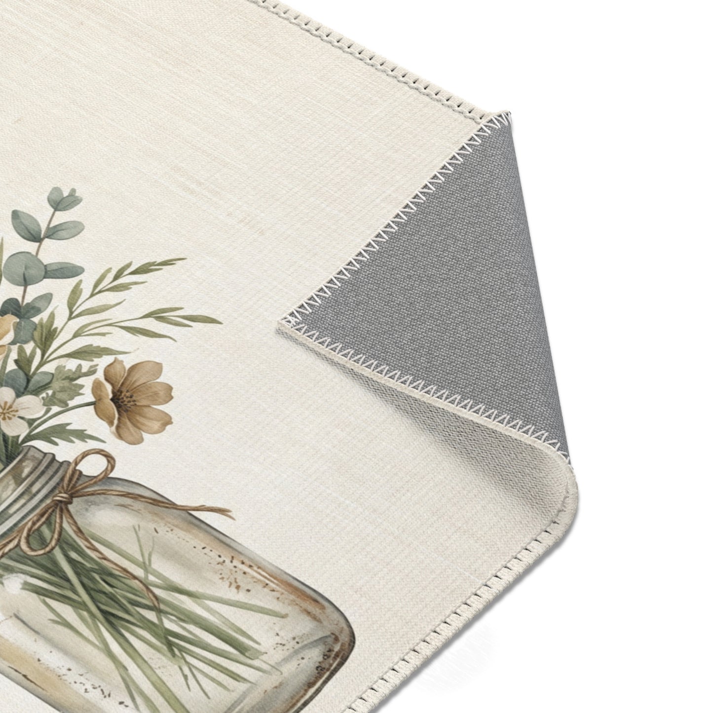 Mason Jar Wildflower Area Rug — Rustic Cottage Floral Accent