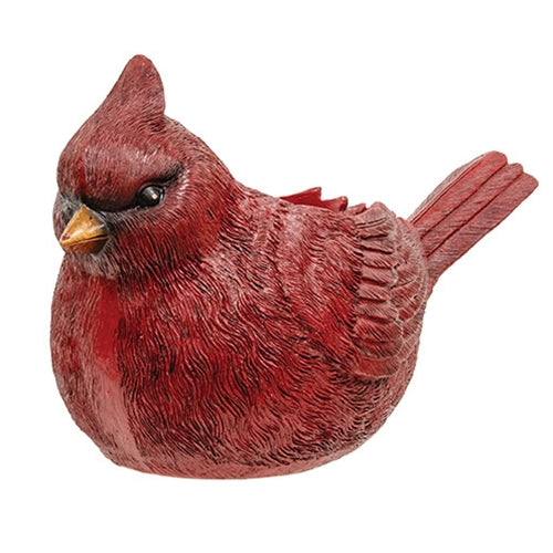 Festive resin cardinal planter with carved detail, hollow design, and flat base for seasonal home decor