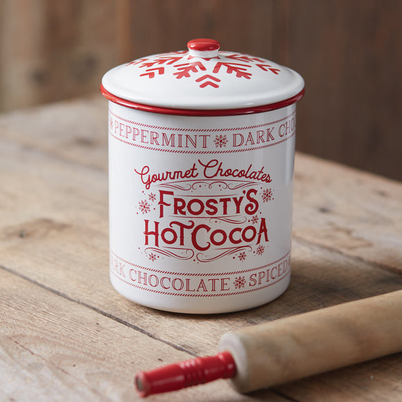 Frosty's Hot Cocoa Enameled Christmas Container - Countryside Home Decor