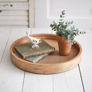 Cane and Wood Tray - Countryside Home Decor