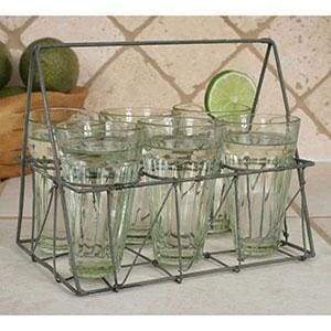 Rectangular Wire Caddy with Six Glasses - Galvanized - Countryside Home Decor