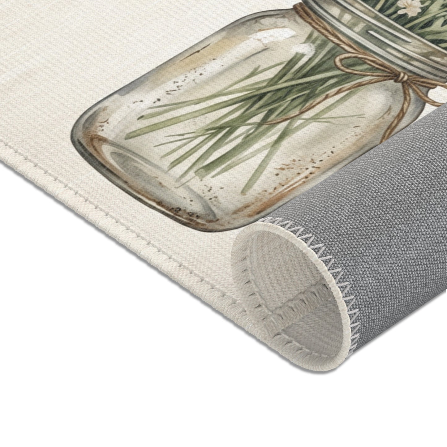 Mason Jar Wildflower Area Rug — Rustic Cottage Floral Accent