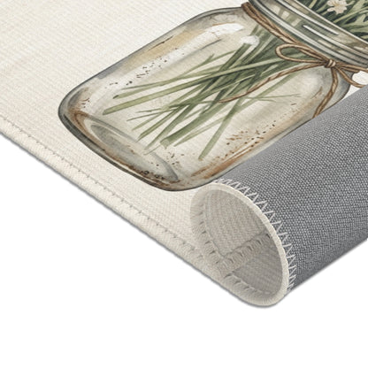 Mason Jar Wildflower Area Rug — Rustic Cottage Floral Accent