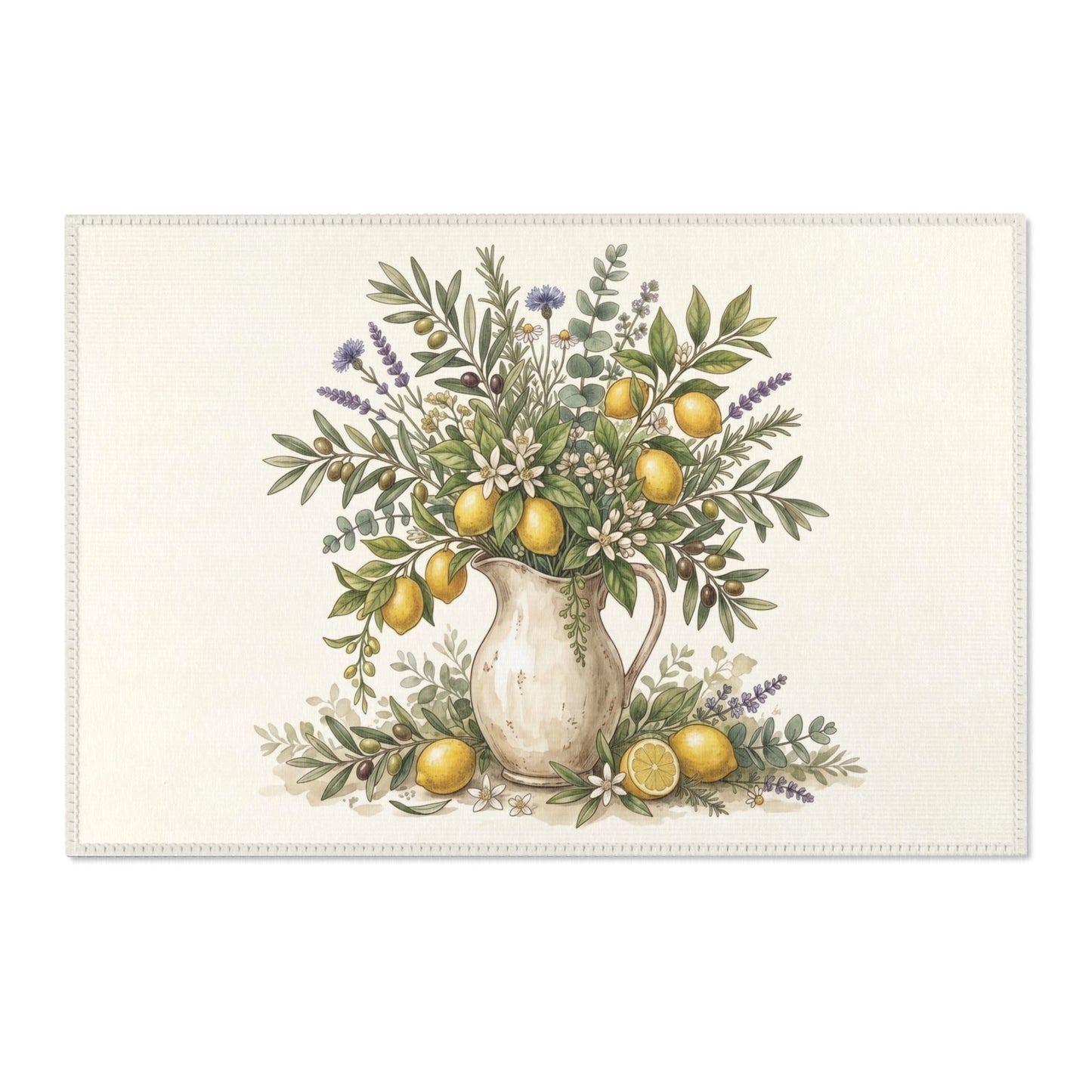 Lemon Blossom Pitcher Area Rug — Farmhouse Kitchen Floral Accent
