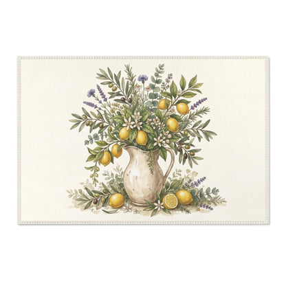 Lemon Blossom Pitcher Area Rug — Farmhouse Kitchen Floral Accent