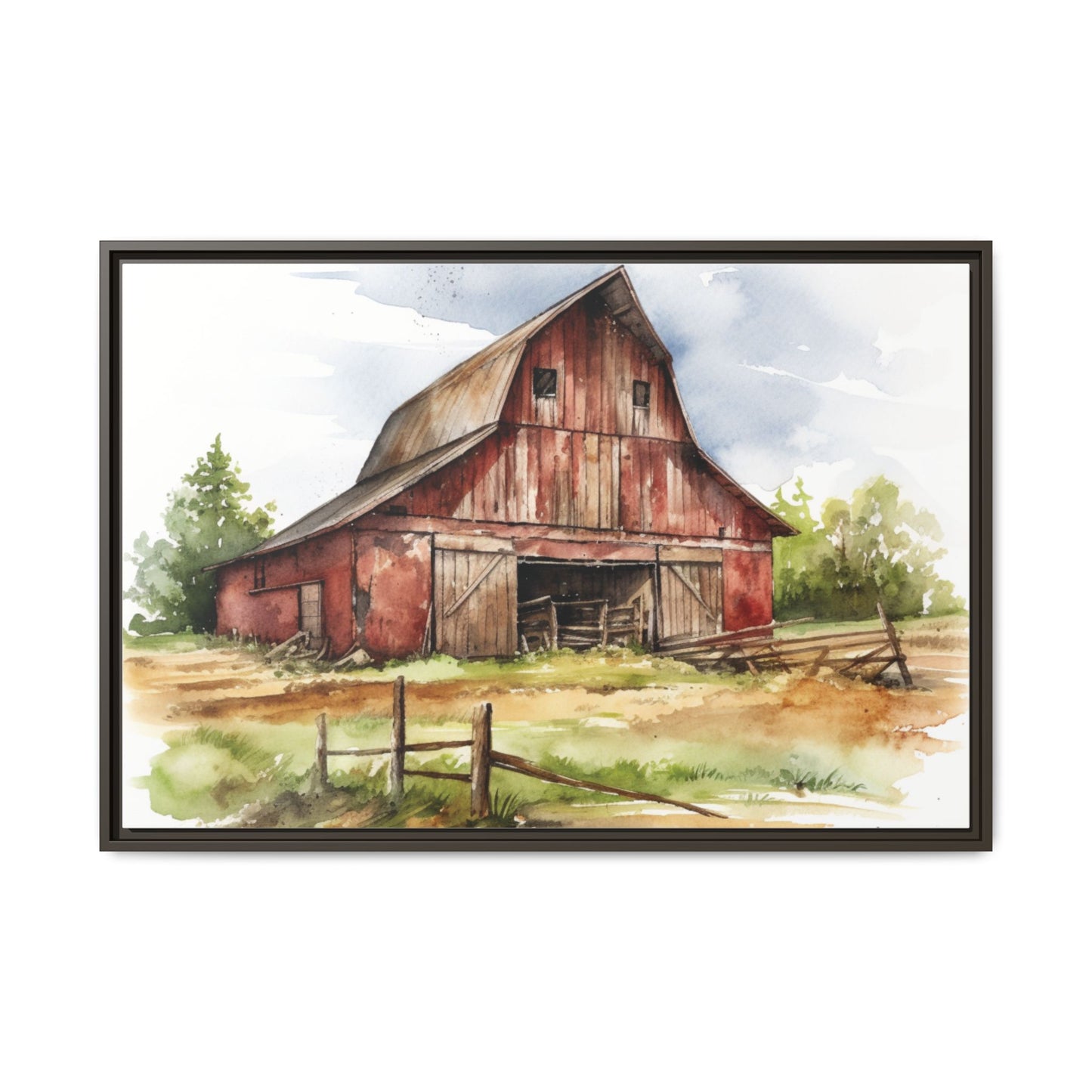 Rustic Red Barn Farmhouse Canvas Wall Art – Country Landscape Barn Print