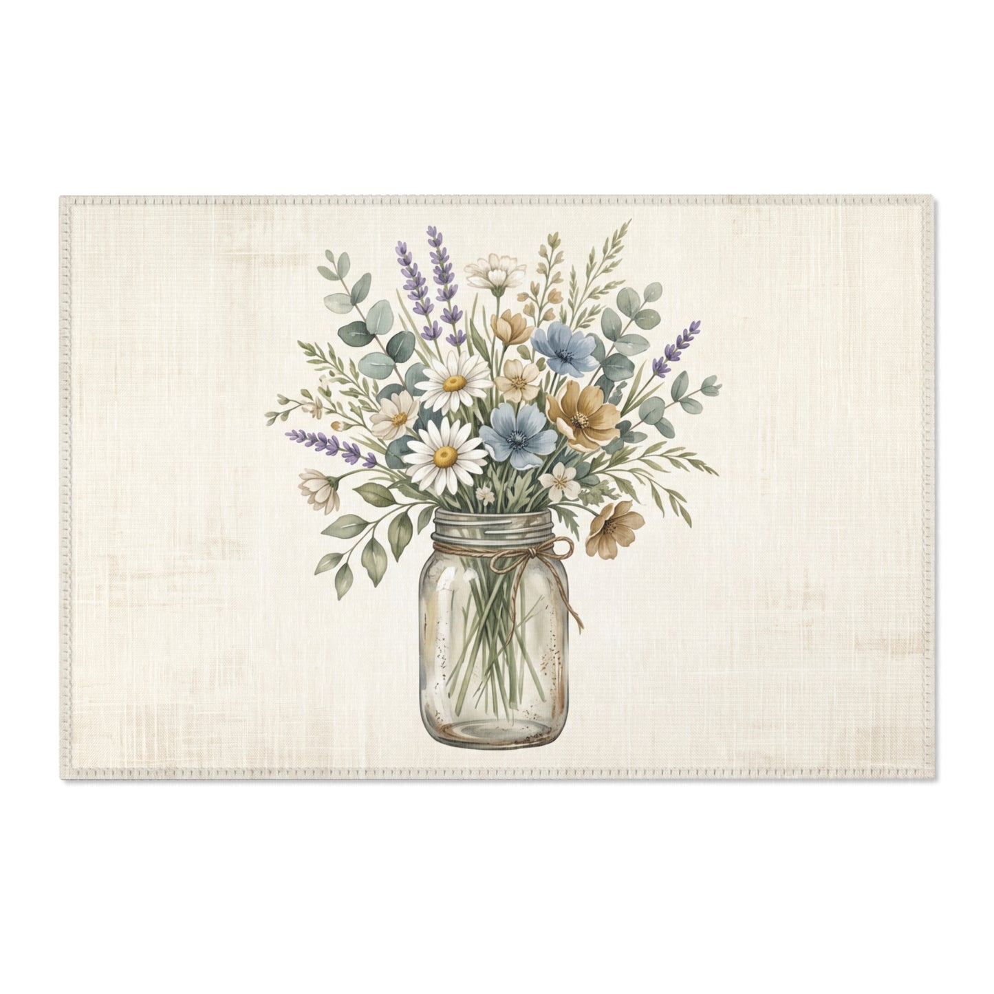 Mason Jar Wildflower Area Rug — Rustic Cottage Floral Accent