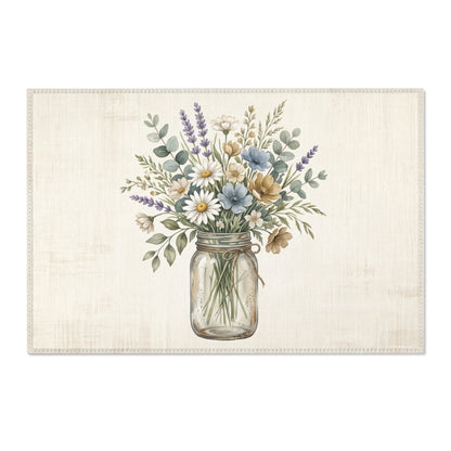 Mason Jar Wildflower Area Rug — Rustic Cottage Floral Accent