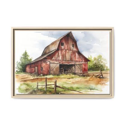 Rustic Red Barn Farmhouse Canvas Wall Art – Country Landscape Barn Print