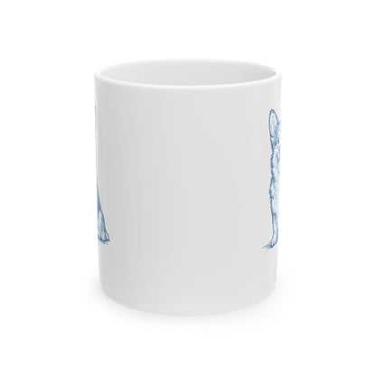 Blue Sketch German Shepherd Ceramic Mug — Dog Lover Coffee Cup (11oz, 15oz)