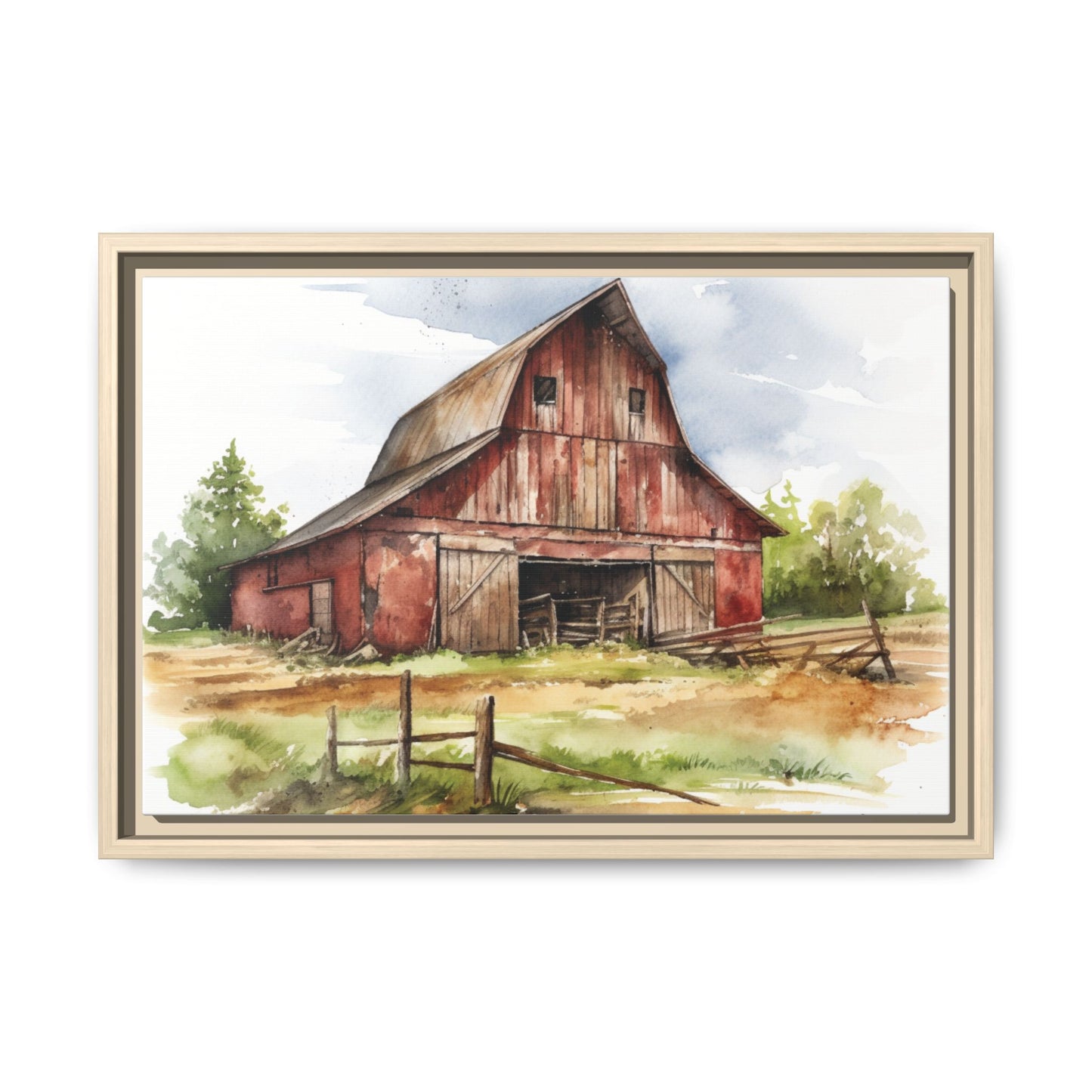 Rustic Red Barn Farmhouse Canvas Wall Art – Country Landscape Barn Print