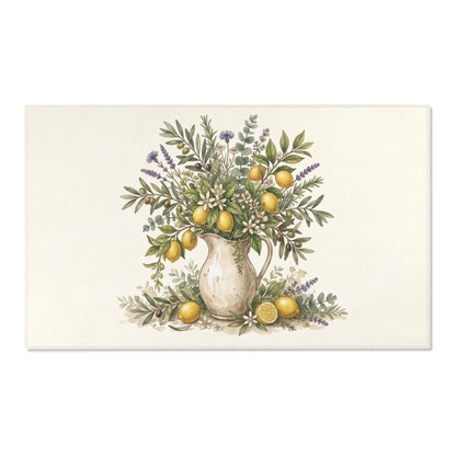 Lemon Blossom Pitcher Area Rug — Farmhouse Kitchen Floral Accent