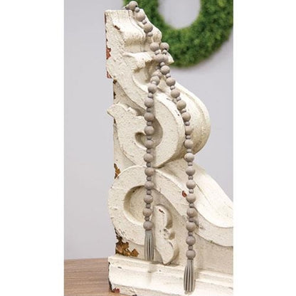 Distressed Wooden Bead Garland With Tassels