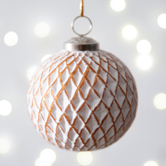 Set of 4 Cozy Quilt-Inspired Glass Ornaments