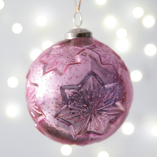 Set of 4 Pink Snowflake Mercury Glass Ornaments