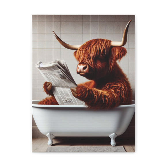 Highland Cow Playful Vintage Bathtub Wall Canvas
