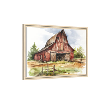 Rustic Red Barn Farmhouse Canvas Wall Art – Country Landscape Barn Print