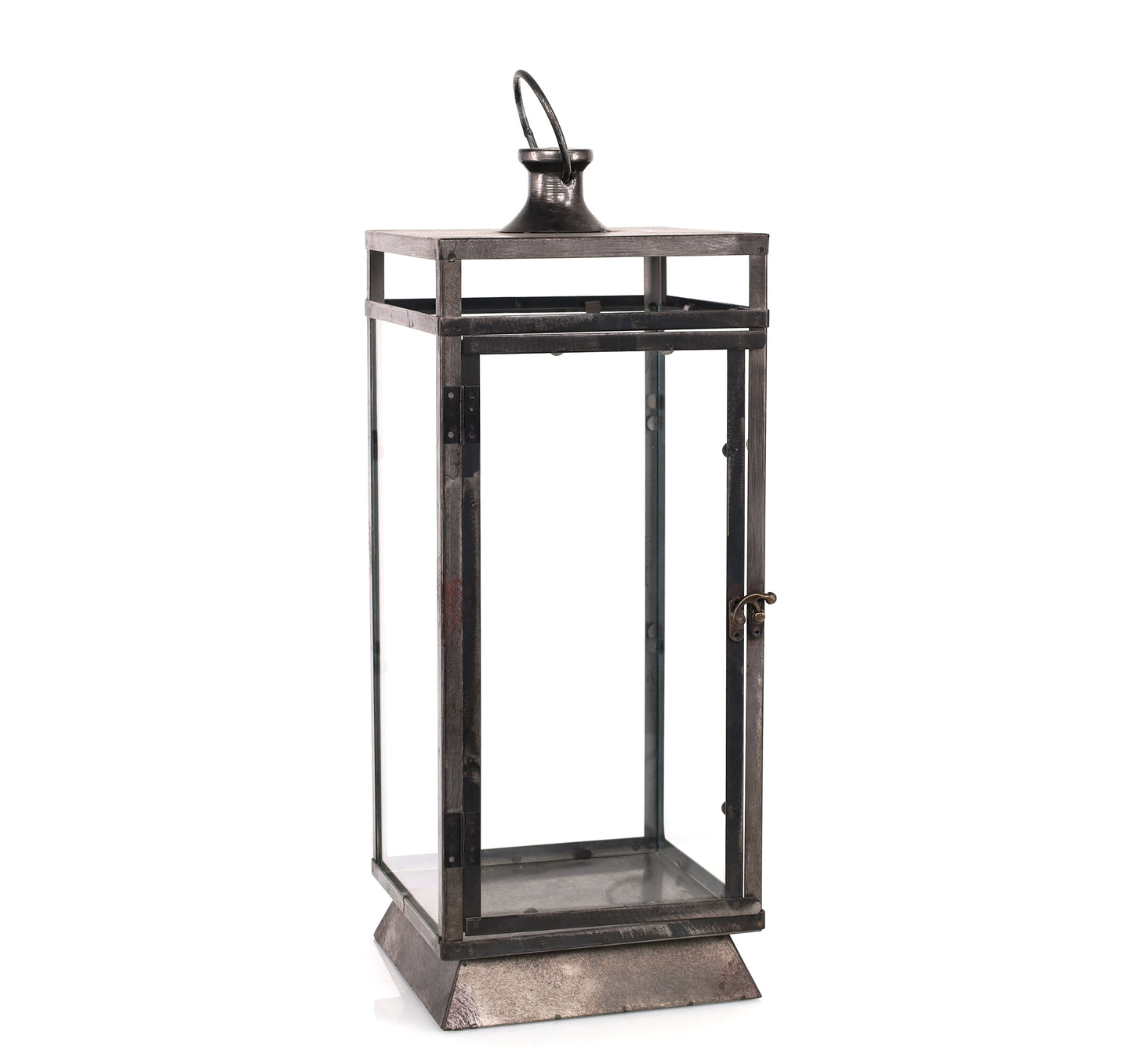 Traditional black metal lantern with a sleek finish, featuring a sturdy frame, perfect for candles or floral accents.
