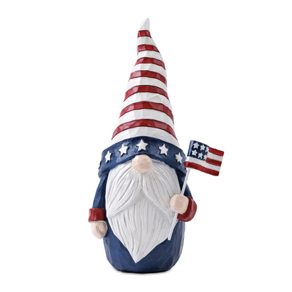 Set of two Americana gnome figurines in red, white, and blue with flag and spinner accents