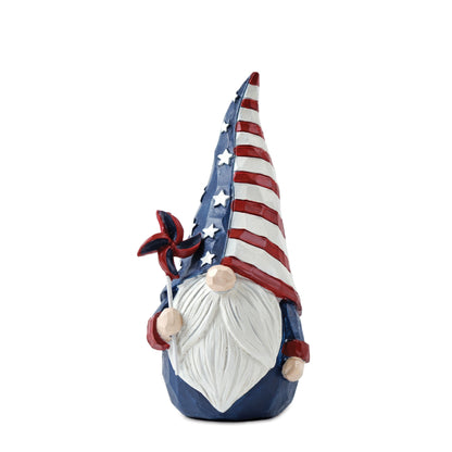 Set of two Americana gnome figurines in red, white, and blue with flag and spinner accents