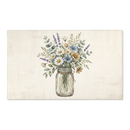 Mason Jar Wildflower Area Rug — Rustic Cottage Floral Accent