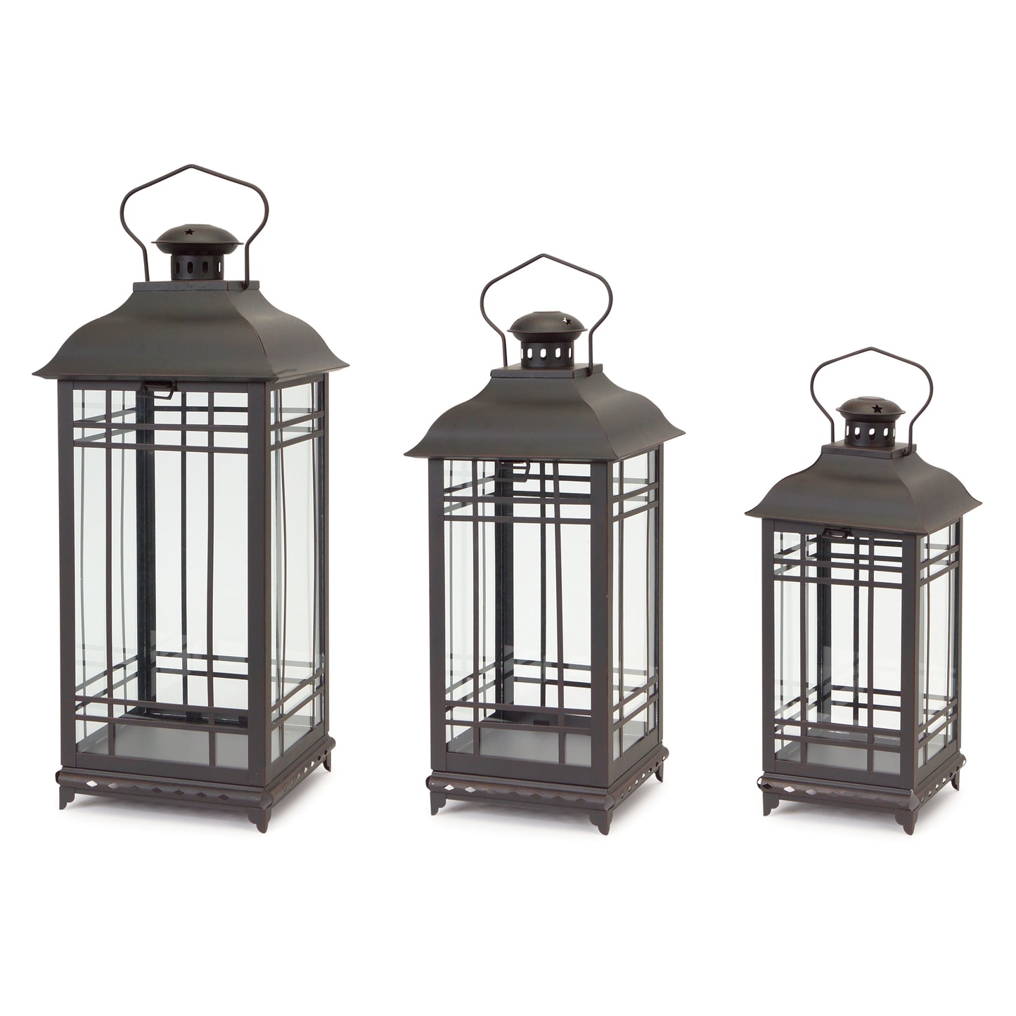 Set of Three Classic Farmhouse Black Metal Lanterns