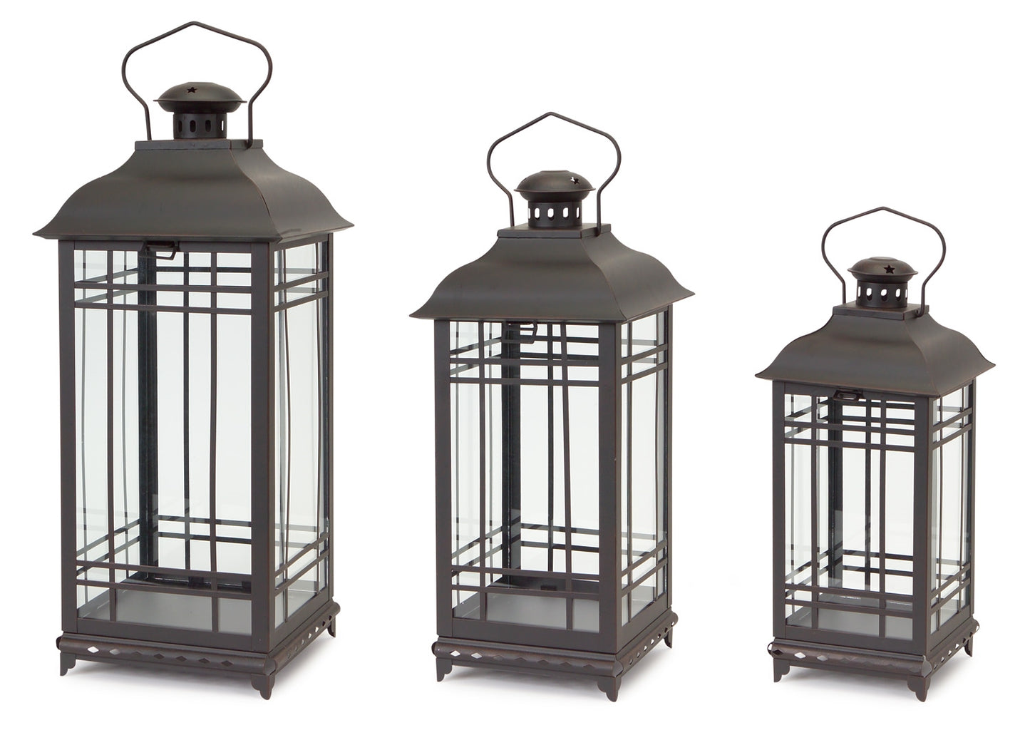 Set of Three Classic Farmhouse Black Metal Lanterns