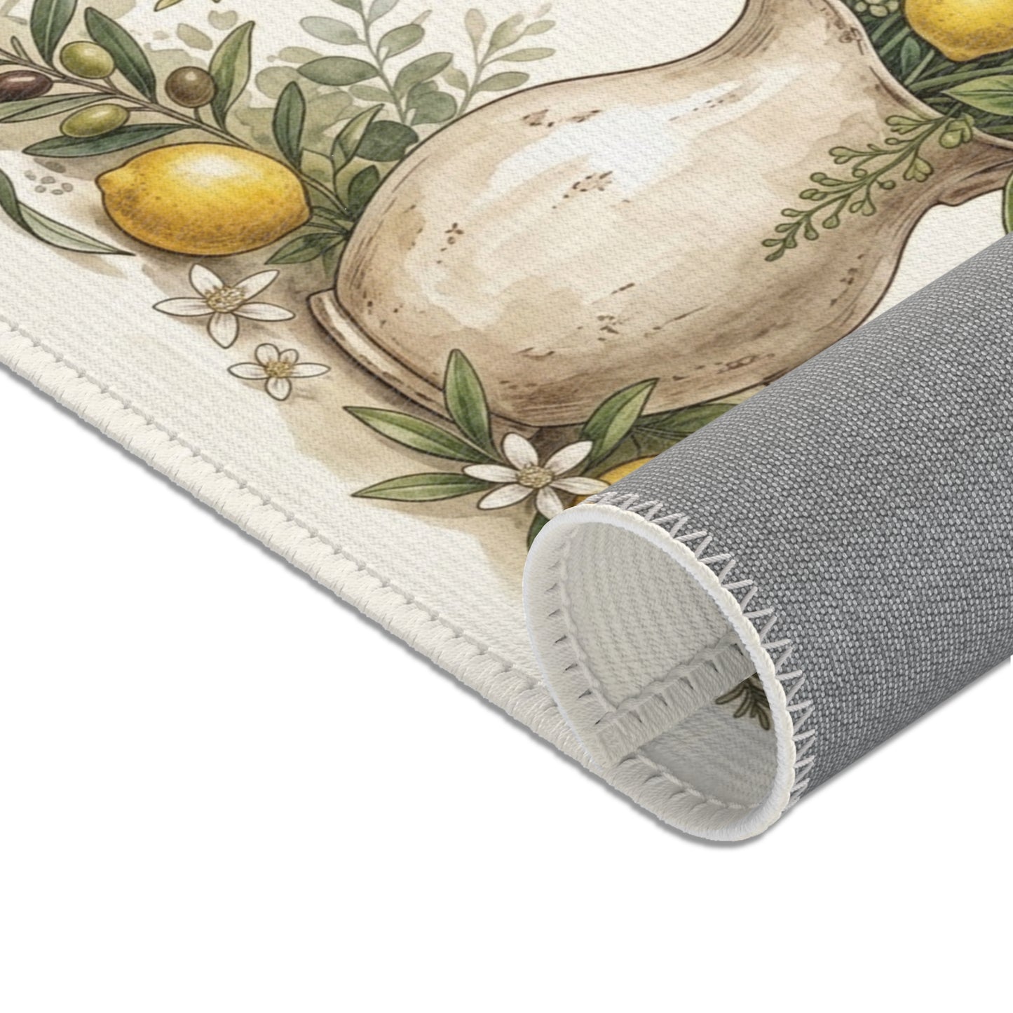 Lemon Blossom Pitcher Area Rug — Farmhouse Kitchen Floral Accent