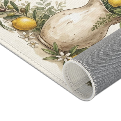 Lemon Blossom Pitcher Area Rug — Farmhouse Kitchen Floral Accent