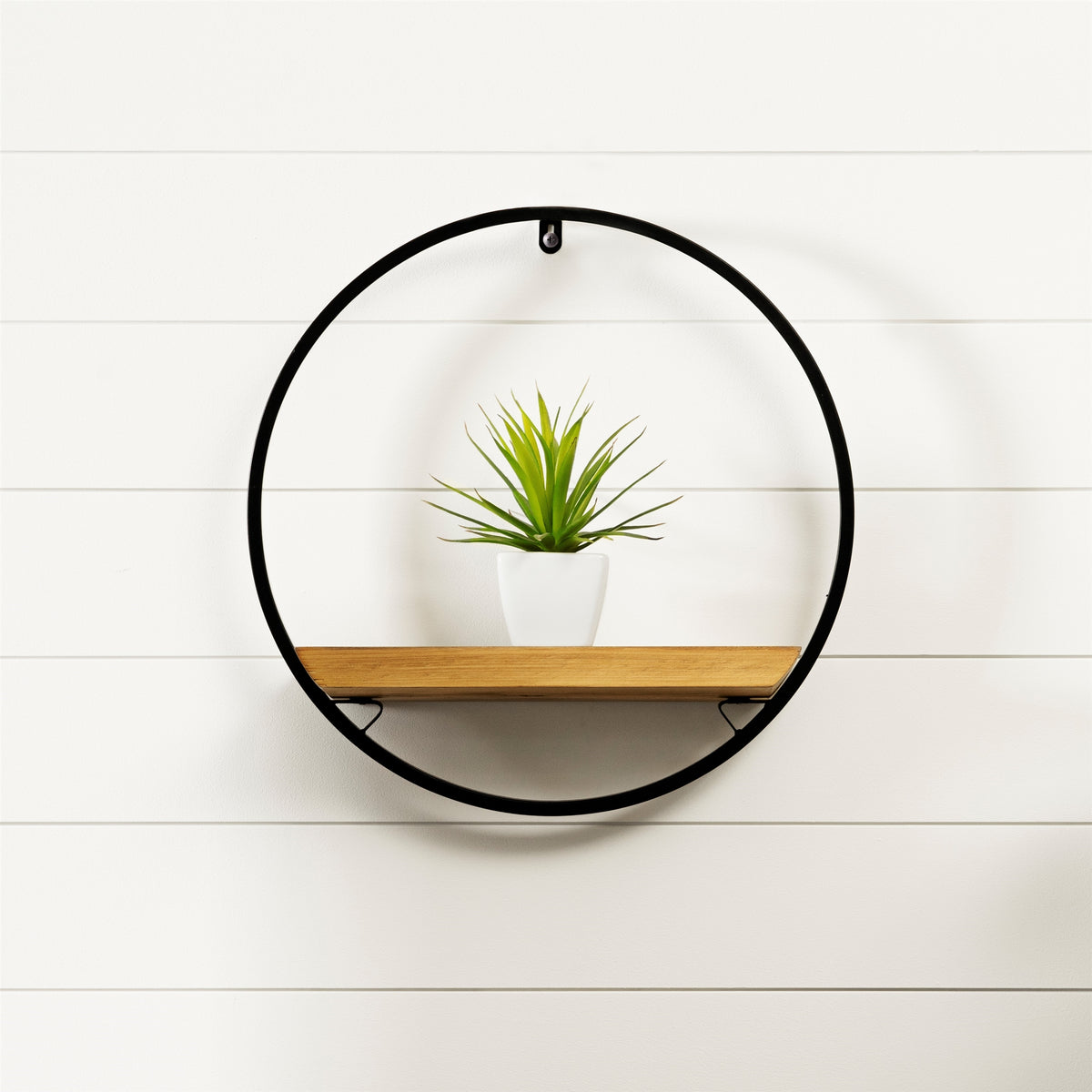 Wood and Iron Circle Shelf Rustic Wall Decor
