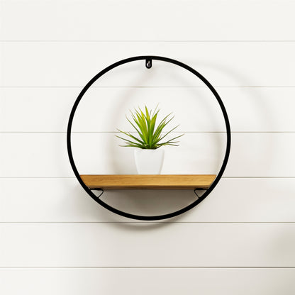 Wood and Iron Circle Shelf Rustic Wall Decor