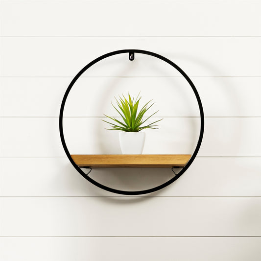 Wood and Iron Circle Shelf Rustic Wall Decor