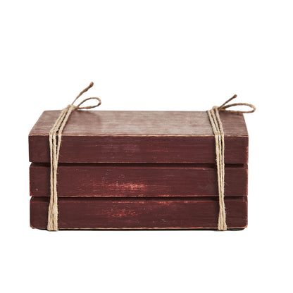 Faux book stack in rich merlot red with "Faith Family Friends" text, perfect for adding spiritual warmth to any room.