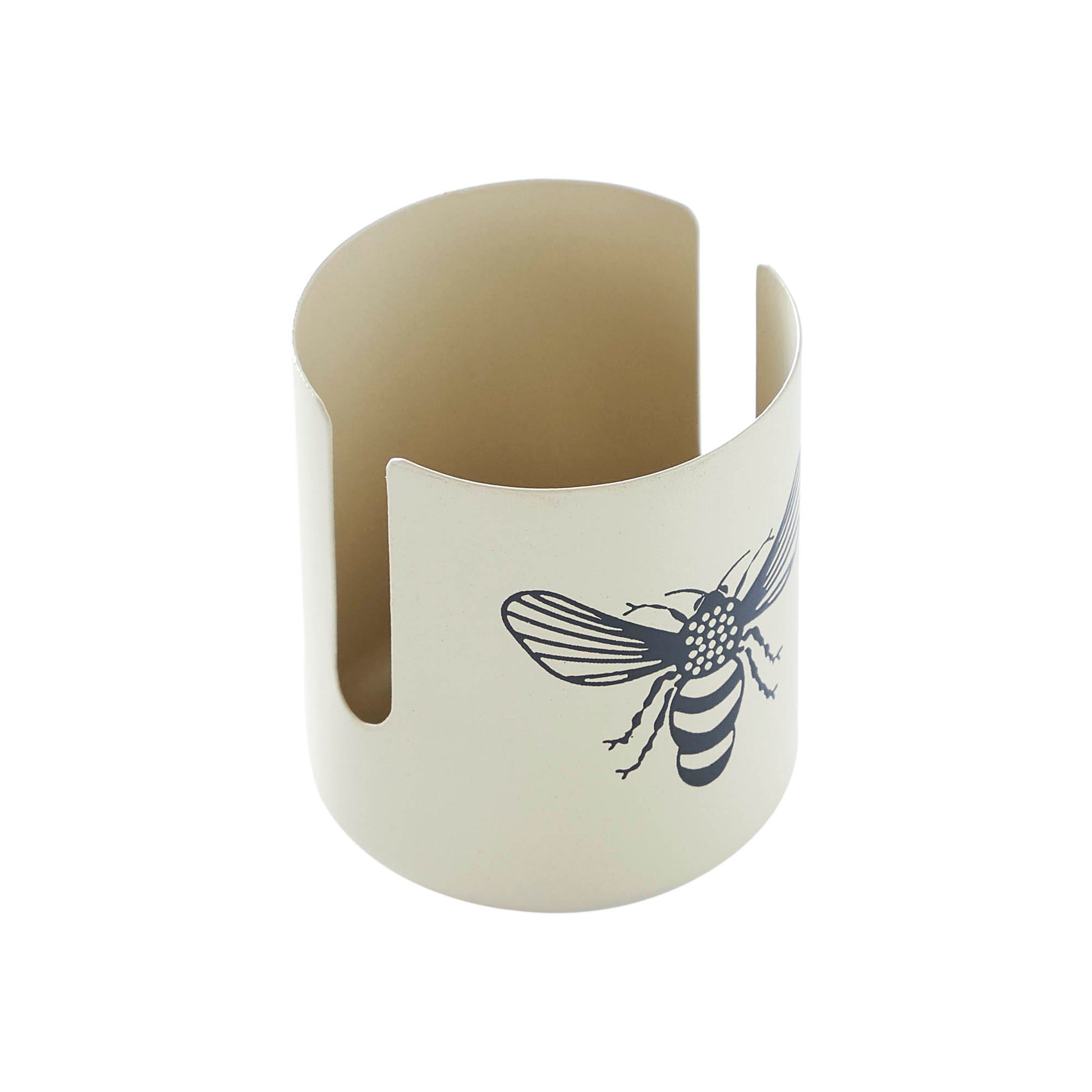 Antique white metal sponge holder with soft grey honey bee design, farmhouse sink caddy for kitchen or bathroom