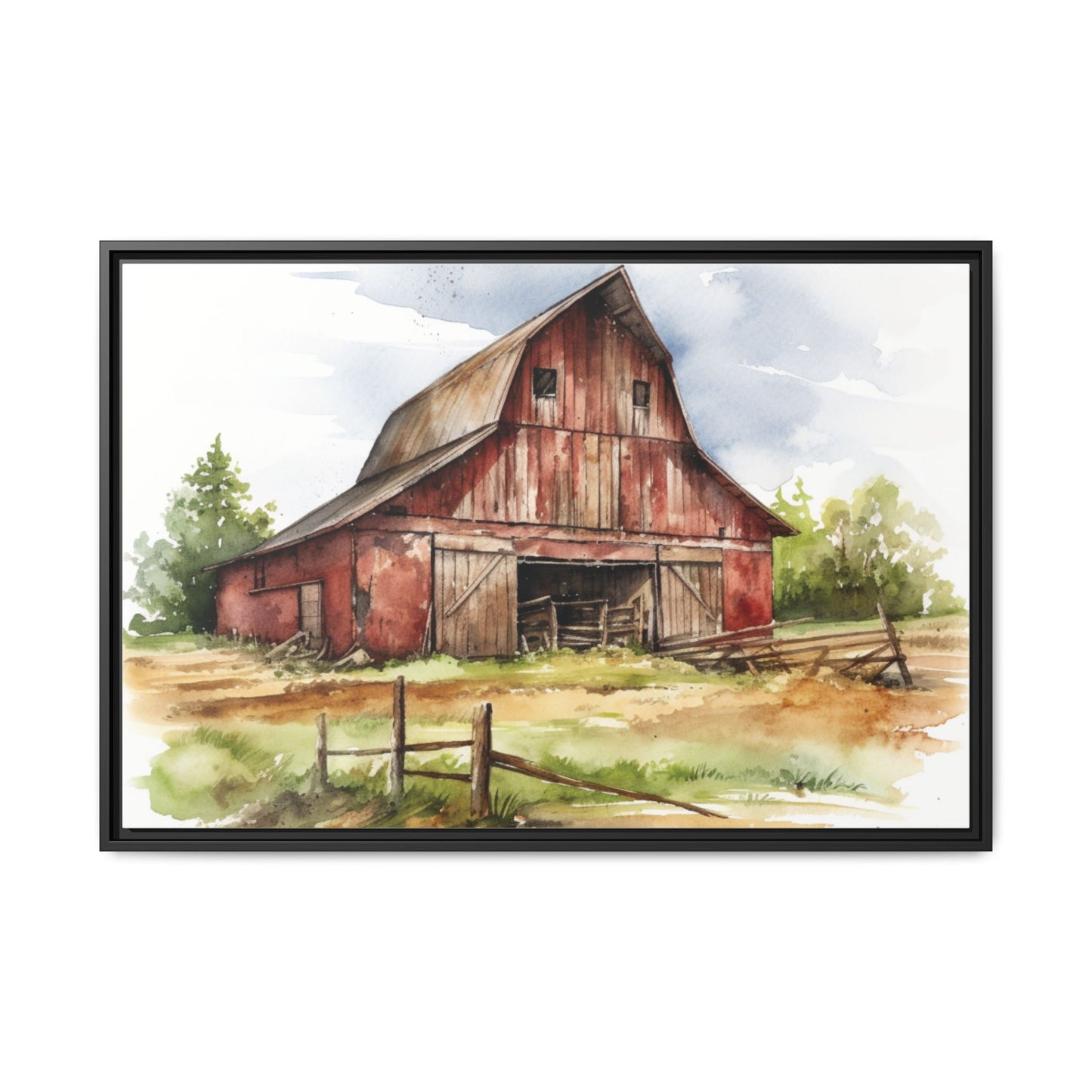 Rustic Red Barn Farmhouse Canvas Wall Art – Country Landscape Barn Print