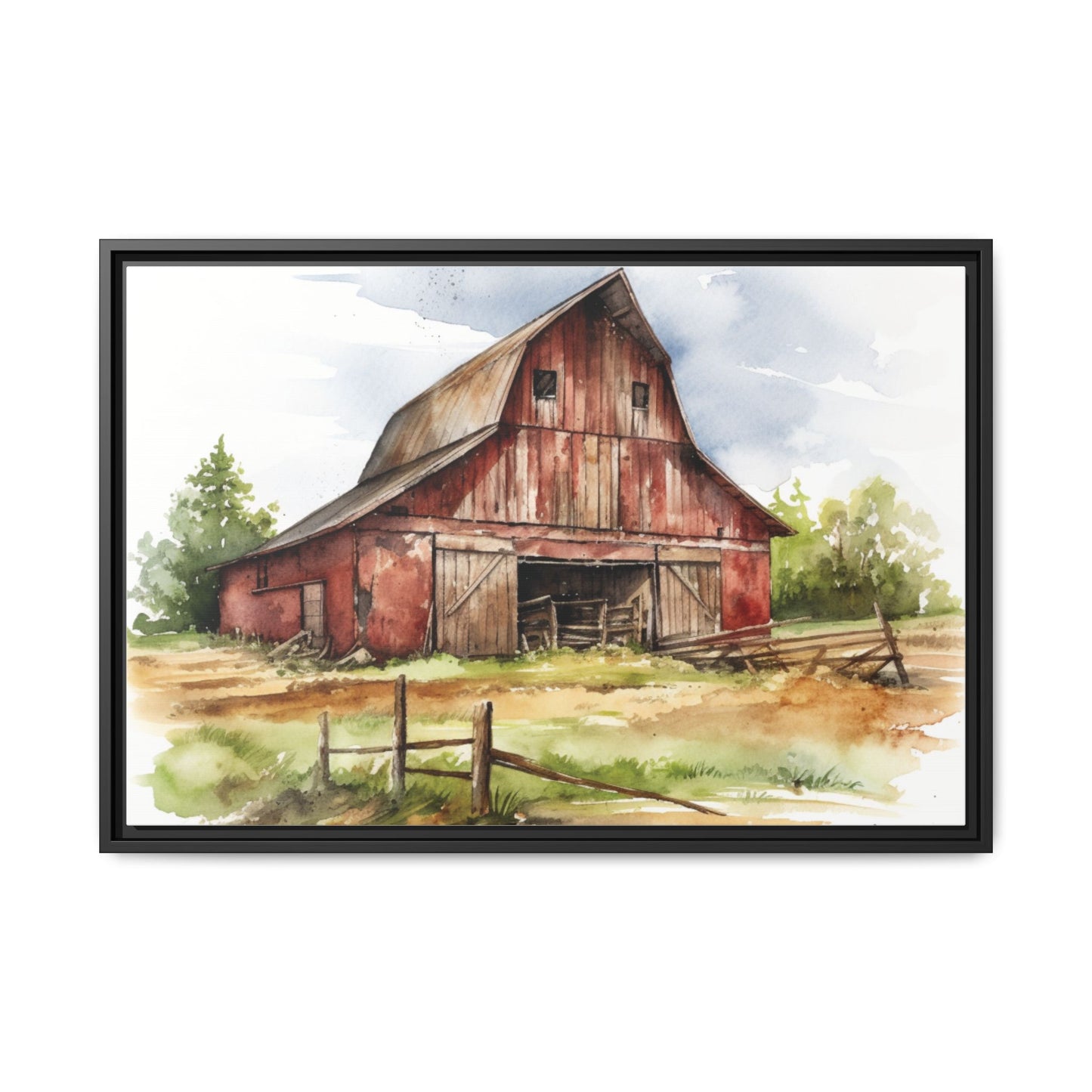 Rustic Red Barn Farmhouse Canvas Wall Art – Country Landscape Barn Print