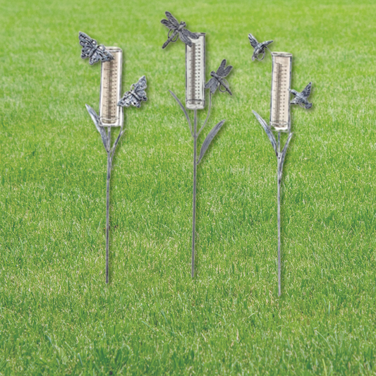 Assorted Distressed Metal Garden Springtime Rain Gauge Yard Stake