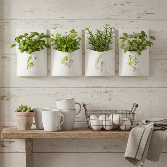 Set of 4 Ceramic Herb Wall Pockets