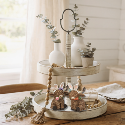 Set of 2 Assorted Adorable Resin Easter Highland Cows