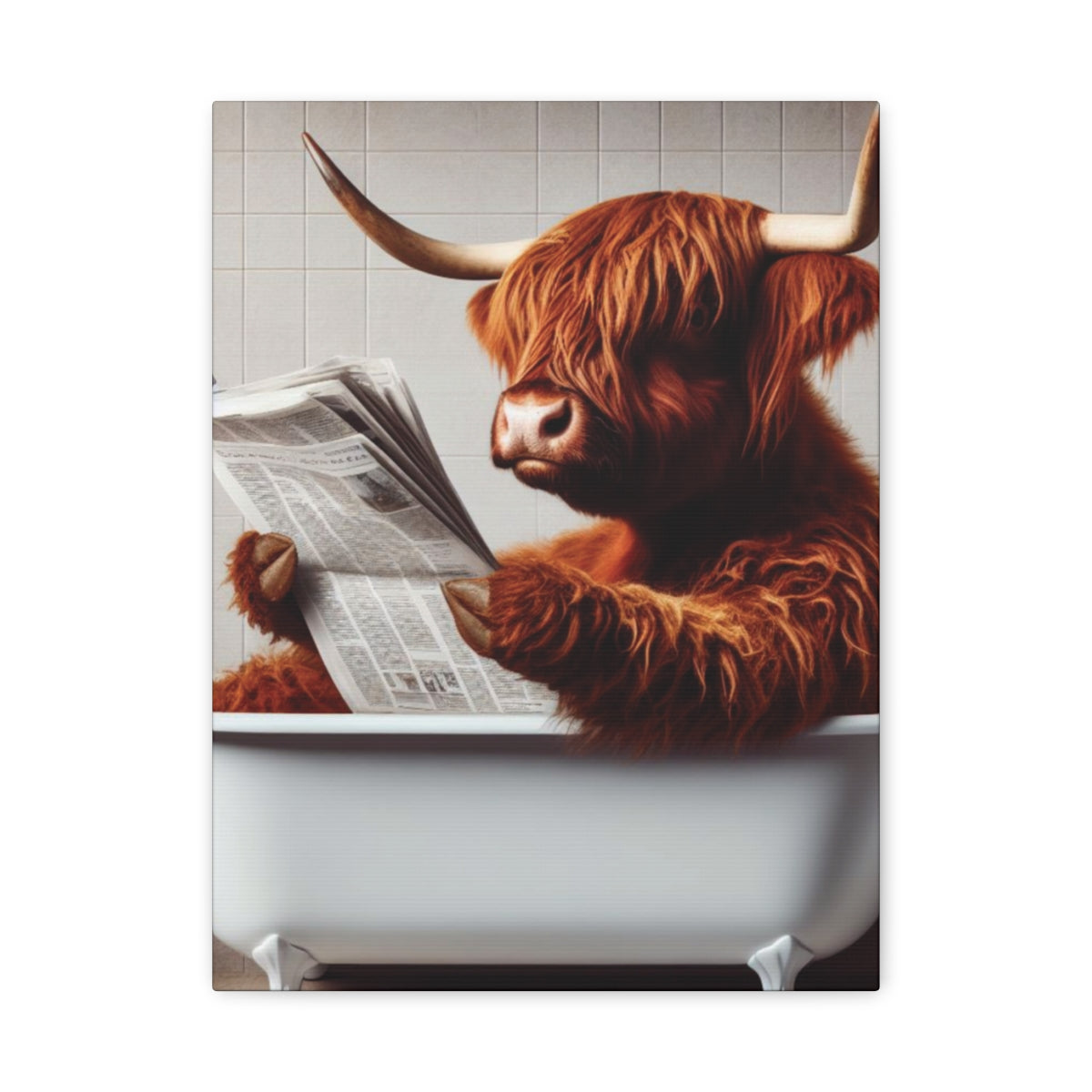 Highland Cow in a Clawfoot Tub Canvas Wall Art