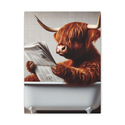 Highland Cow in a Clawfoot Tub Canvas Wall Art