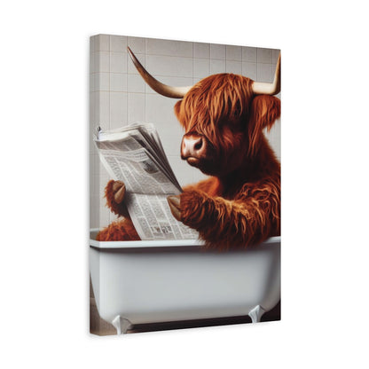 Highland Cow in a Clawfoot Tub Canvas Wall Art