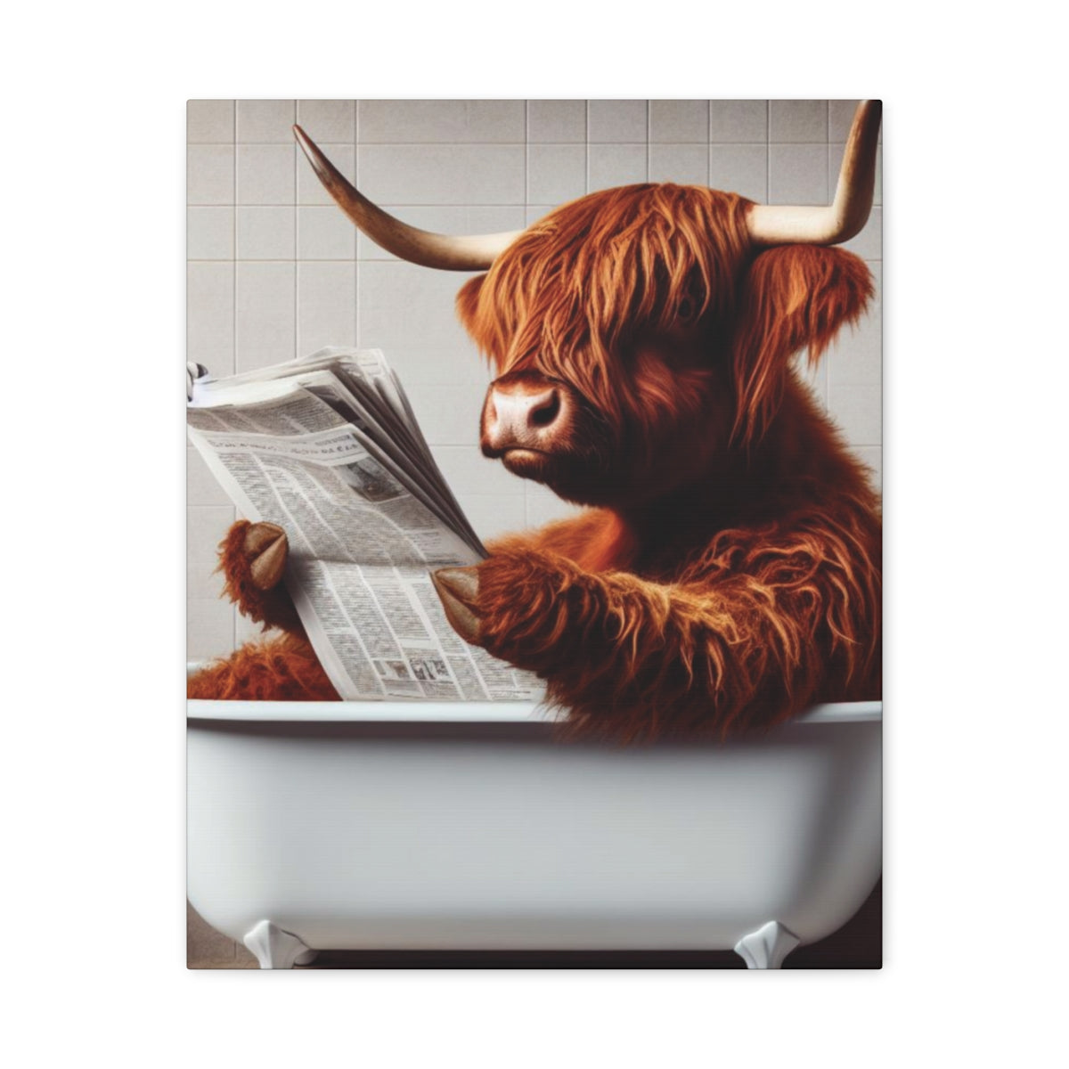 Highland Cow in a Clawfoot Tub Canvas Wall Art