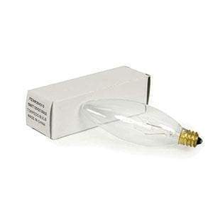 Torpedo light bulb with candelabra base, glowing warmly, perfect for cozy living spaces and energy-efficient lighting.