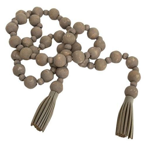 Distressed Wooden Bead Garland With Tassels - Countryside Home Decor
