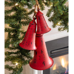 Set of Three Red Metal Holiday Bells - Countryside Home Decor