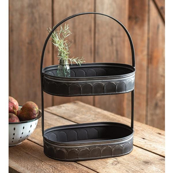 Two-Tiered Corrugated Oval Tray - Black - Countryside Home Decor