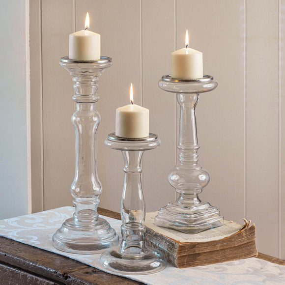 Set of Three Glass Pillar Candle Holders – Countryside Home Decor