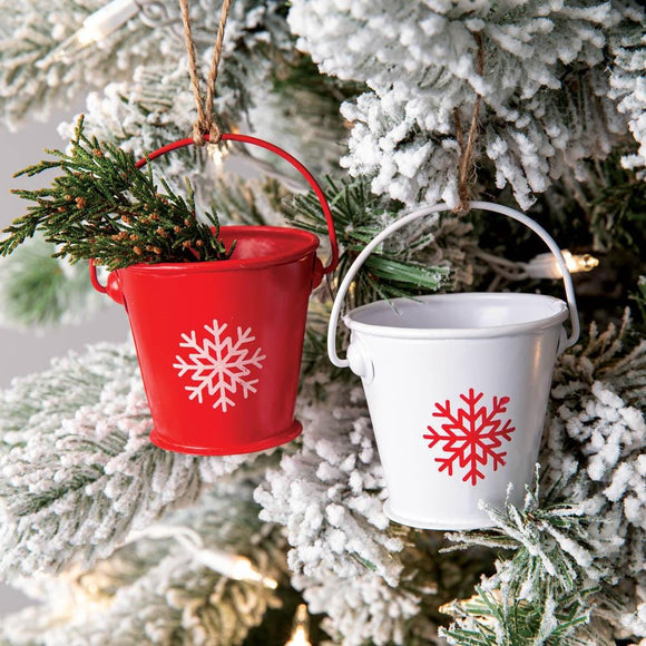 Red and White Bucket Ornaments - Box of 6 - Countryside Home Decor